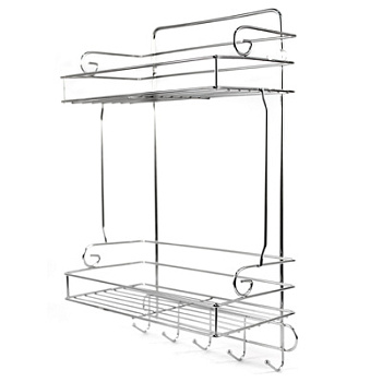 Полка прямоугольная, хромированная "Прямоугольная" 2-х ярусная с 5-ью крючками 28х14х43см