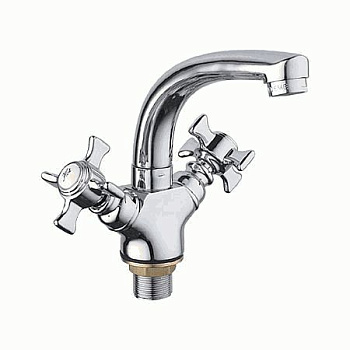 Смеситель Ledem L1311-2 умывальник литой излив .крест, цинк, керамическая кран-букса 