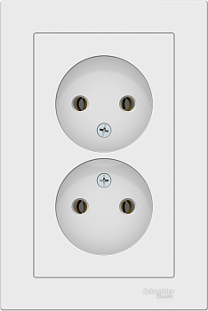 Розетка двойная без/заземления в сборе белая 16А AtlasDesign