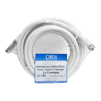 Коаксиальный телевизионный кабель DORI RG-6 5м (F-разъемы+TV-переходник)