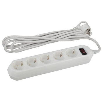 Сетевой фильтр ЭРА USF-5es-5m-B белый c выключателем 5 гнезд 5м 10А