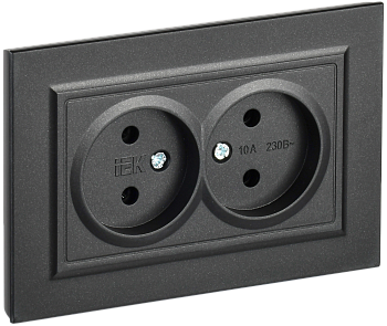 Розетка 2-местная BRITE без заземления без шторок 10А в сборе черный IEK