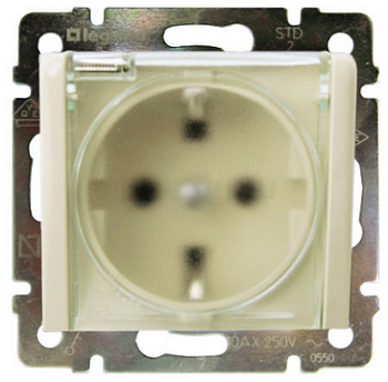 Механизм розетки 1-ая с заземлением с крышкой и шторками внутренняя бежевая/IP44/Valena***