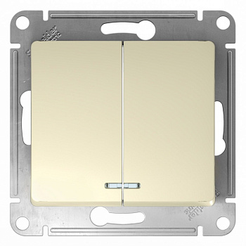 Выключатель двухклавишный  с индикацией GLOSSA бежевый сх.5 а GSL000253