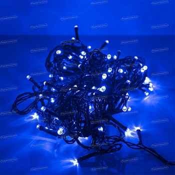 Гирлянда  100LED/синий/  7мертов/ черный шнур/с контроллером