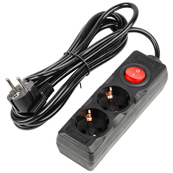 Удлинитель 2*3 м с/з с выкл./3х1/16А/ черный/Uniel