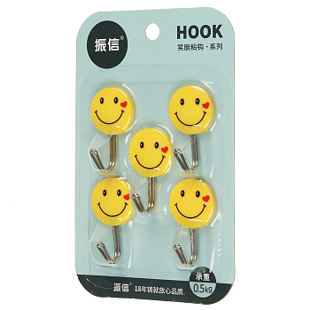 Крючок на липучке "Смайлик"  с пластмассовым основанием, 5шт