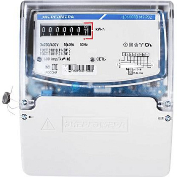 Счетчик электроэнергии ЦЭ6803В 1 230В 5-60А 3ф.4пр.М7 Р32 трехфазный однотарифный, 5(60), кл.точ. 1.