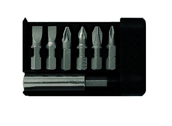 Набор бит SPARTA/FIT 6шт 25мм (SL5;SL6;PH1;PH2;PZ1;PZ2), адаптер 113945/57660