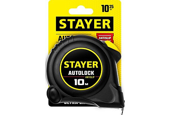 Рулетка STAYER "MASTER" "AUTOLOCK", 10мх25мм корпус с резиновым напылением, автостоп,/2-34126-10-25