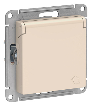 Розетка с/заземлением с/ш с крышкой бежевая 16А IP20 AtlasDesign