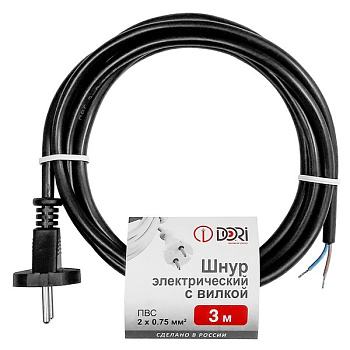 Шнур с вилкой 3м/ПВС 2*0,75 черный/ DORI