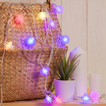 Гирлянда нить  5м с насадками "Шишки 3D" мульти  LER нить силикон светлый . контроллер. 185514