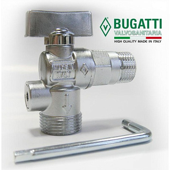 BUGATTI Кран угловой с аквастопом  НН 1/2"х3/4"/884