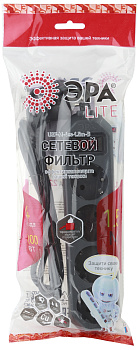 Сетевой фильтр ЭРА USF-4es-1,5m-B черный c выключателем 4 гн. 1,5м 10А