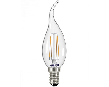 Лампа LED филамент свеча на ветру 10W Е14/4500К холодный цвет/General