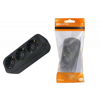 Колодка 3-я с заземлением/ 16А  черный/ТДМ