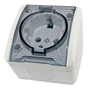 Розетка 1-я с/з наружная с прозрачной крышкой 16А IP54/Селигер