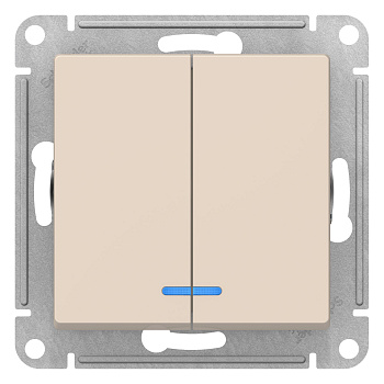 Выключатель двухклавишный бежевый  c подсветкой сх.5а 10А AtlasDesign