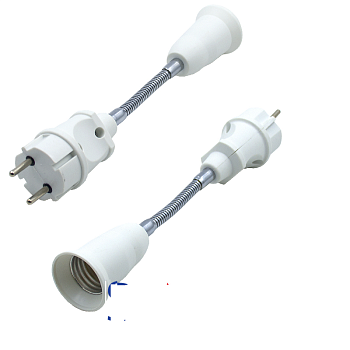 Патрон-переходник Е27 на вилку/ гибкий /10см/ белый 