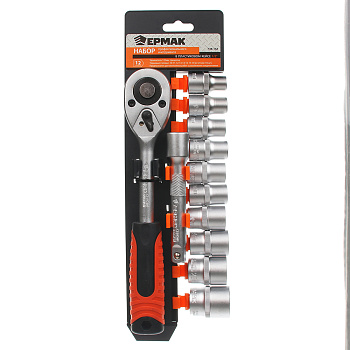 ЕРМАК Набор профессионального инструмента,12 предметов, 1/2"(головки, удлинитель и трещотка)/736-161