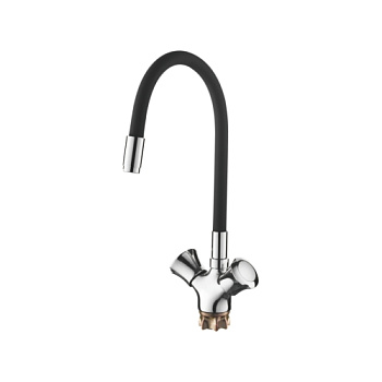 Смеситель кухня LEDEM L4022-2 гибкий шланг ,крест ,черный, цинк, керамическая кран-букса  