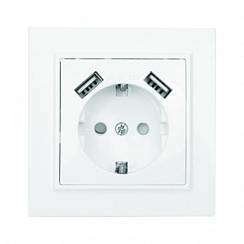 Розетка 1-я с заземлением со шторками с 2USB 2,1А/Минск EKF