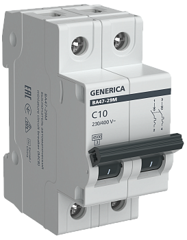 Автомат 2 полюсный 40А GENERICA 4,5кА /ВА47-63