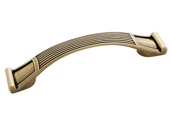 Ручка мебельная скоба  96мм, UR062, "Свиток" рифленный/широкими ножками, бронза