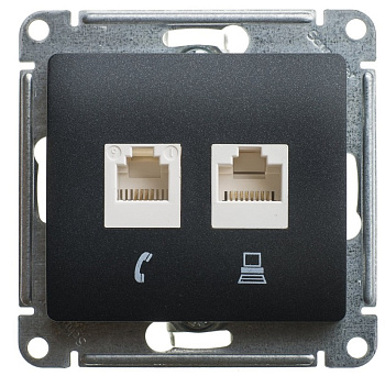 Розетка двойная RG11+ RJ45 кат 5е GLOSSA антрацит GSL000785
