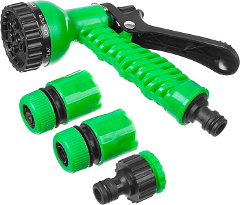 Набор для полива (пистолет, адаптер 3/4" нр, адаптер 3/4" вр, соединитель 1/2" и 1/2" с аквастопом)