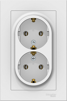 Розетка двойная с/заземлением в сборе белая 16А AtlasDesign