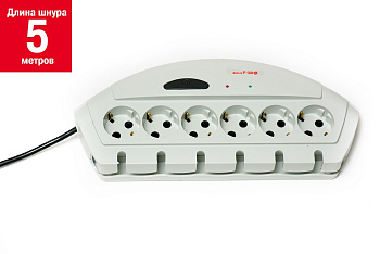 Сетевой фильтр "F-50E" 6 розеток 1,8м серый 16А