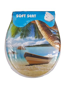 Сиденье для унитаза мягкое "Океан " с рисунком Лодка.Лагуна