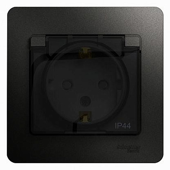 Розетка c заземлением с/ш с крышкой GLOSSA антрацит IP44  GSL000748