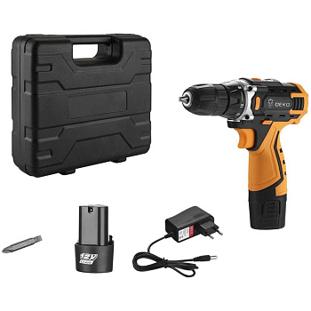 Аккумуляторная дрель-шуруповерт DEKO ZKCDFU-Li в кейсе, 12В, 2х1.5Ач